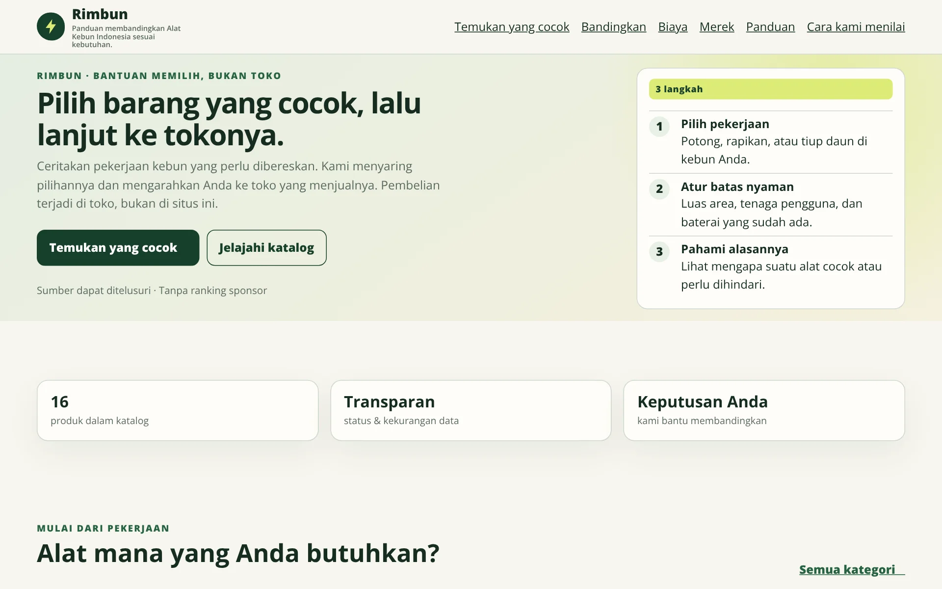 Screenshot beranda situs Rimbun di kebun.delanja.com