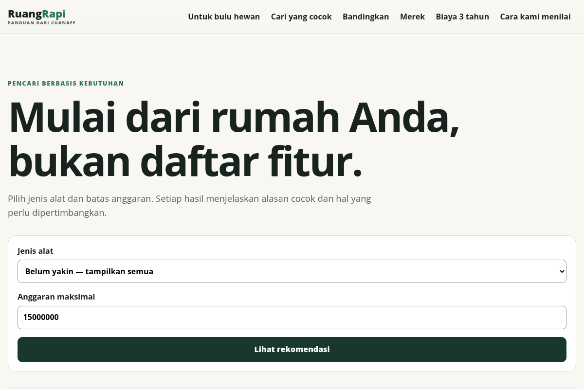 Demo pencari kurasi rekomendasi produk berdasarkan kebutuhan pengunjung di Tas & Travel Urban